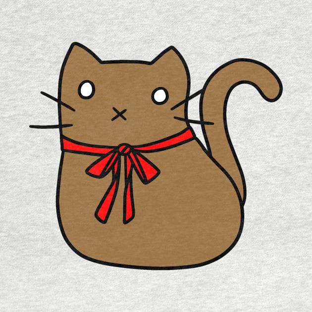 Red Ribbon Tie Brown Cat by saradaboru